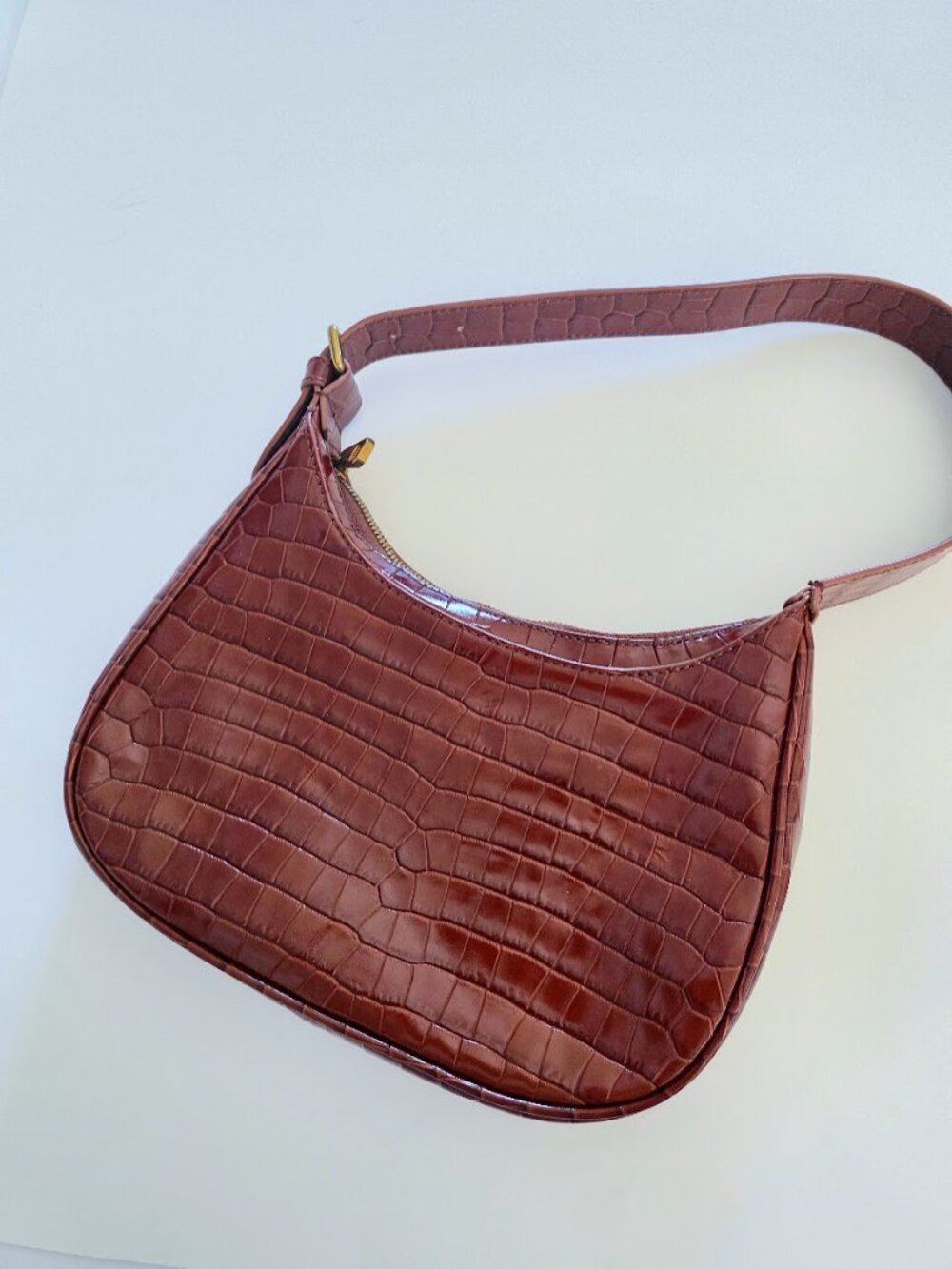 J.Crew Copenhagen Croc-Embossed Cowhide Leather Shoulder Bag Brown - Like New - Picture 4 of 16